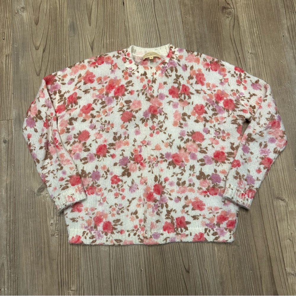 Sezane Floral Sweater in Pink and Brown